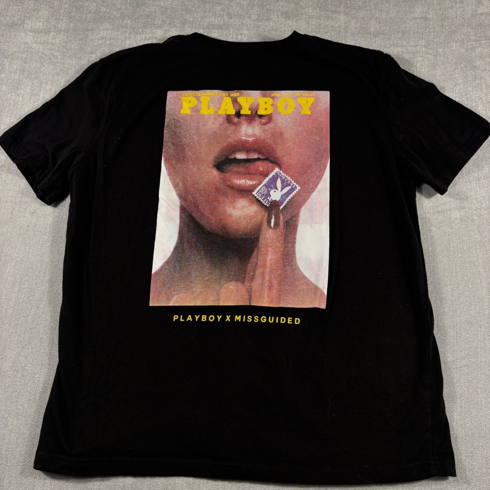 Playboy x Missguided Black Graphic T-Shirt April 1970 Magazine Cover Womens M